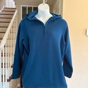 NWOT Athleta Blue Half Zip Hoodie Super Soft Fleece Lined Pouch Pocket 2X